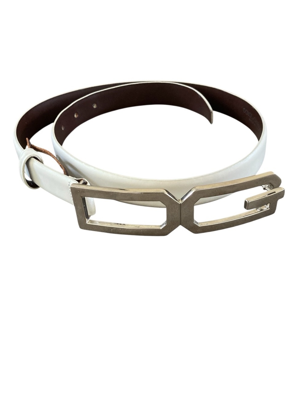 Dolce & Gabbana Ivory Leather Geometric DG Buckle Belt Made in Italy 80cm - Picture 10 of 12